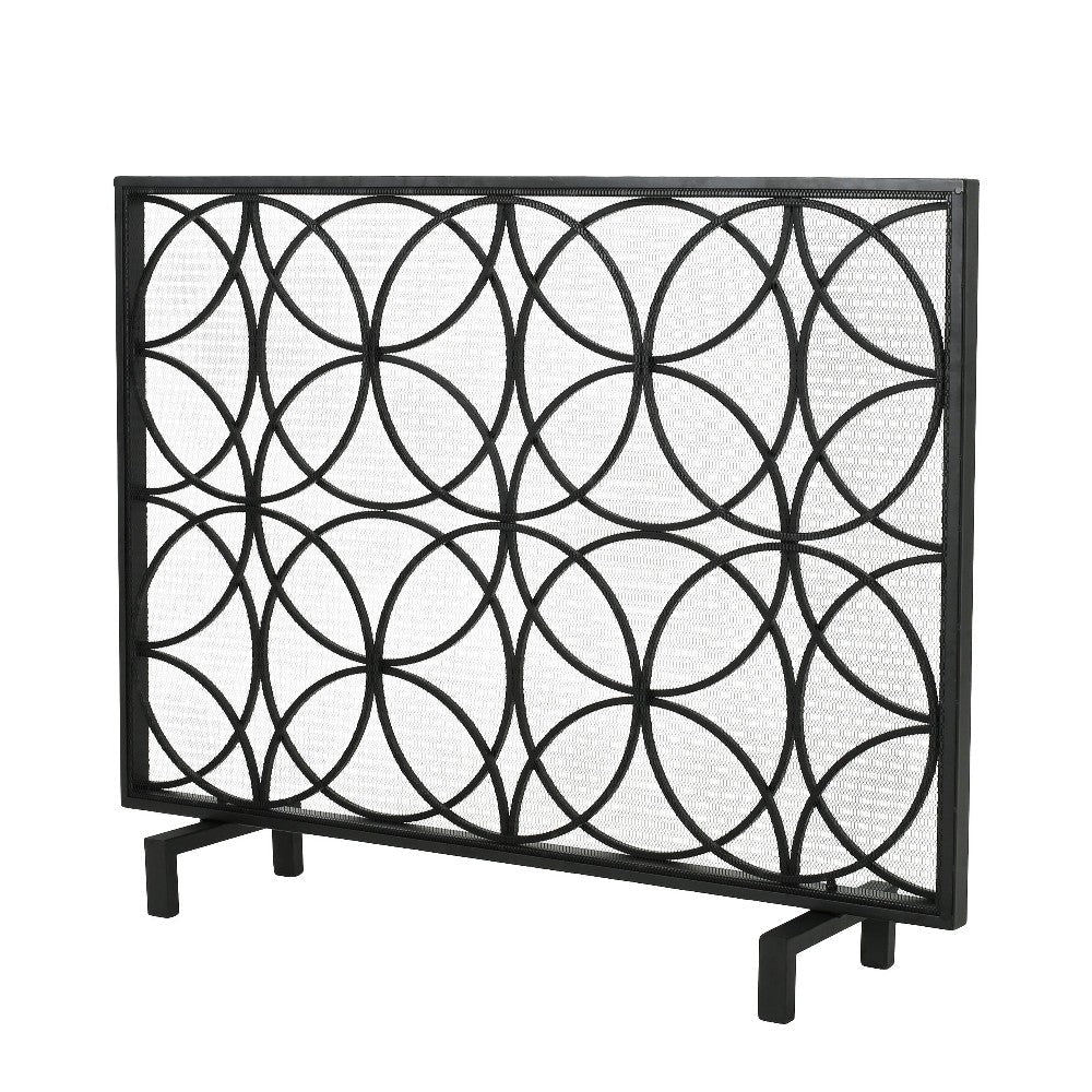 Fireplace Screen Overlapping Circles w Mesh 41x31 Matte Black Frame BM324940