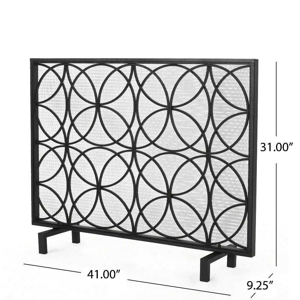 Fireplace Screen Overlapping Circles w Mesh 41x31 Matte Black Frame BM324940