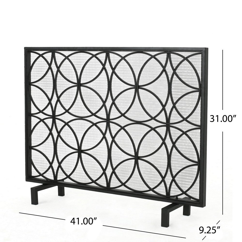 Fireplace Screen, Overlapping Circles w Mesh, 41x31 Matte Black Frame