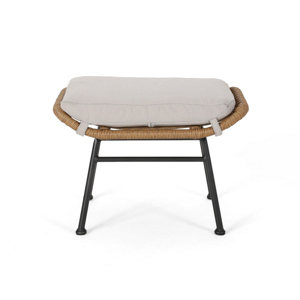 Margo Outdoor Ottoman Set of 2, 24" Black Iron Legs, Brown and Beige