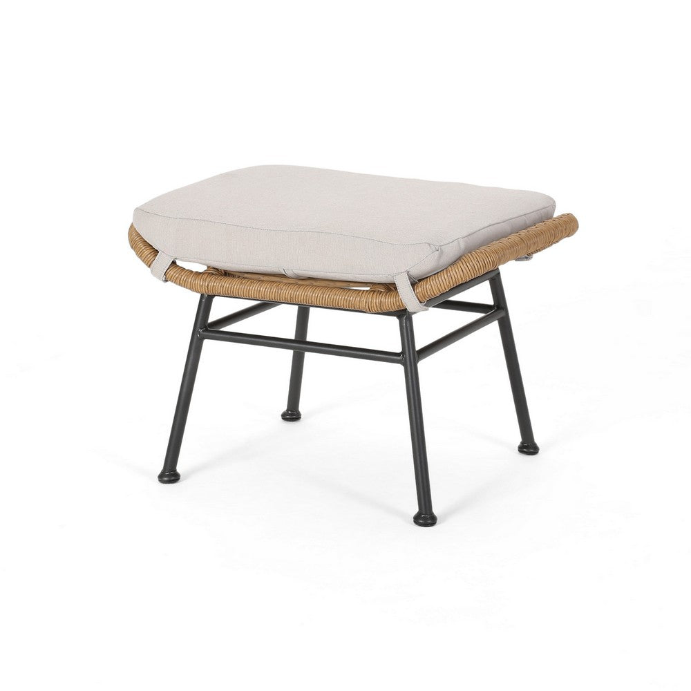 Margo Outdoor Ottoman Set of 2, 24" Black Iron Legs, Brown and Beige