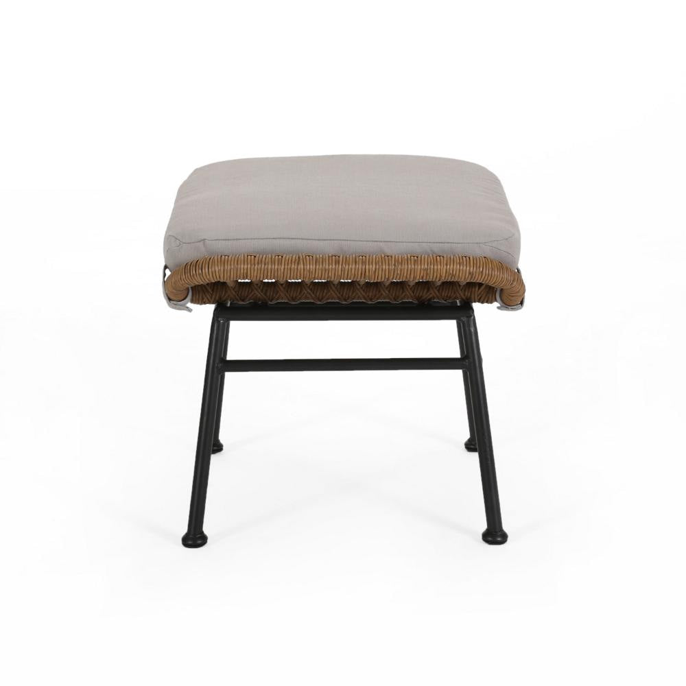 Margo Outdoor Ottoman Set of 2 24’’ Black Iron Legs Brown and Beige