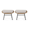 Margo Outdoor Ottoman Set of 2, 24" Black Iron Legs, Brown and Beige