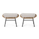 Margo Outdoor Ottoman Set of 2, 24" Black Iron Legs, Brown and Beige