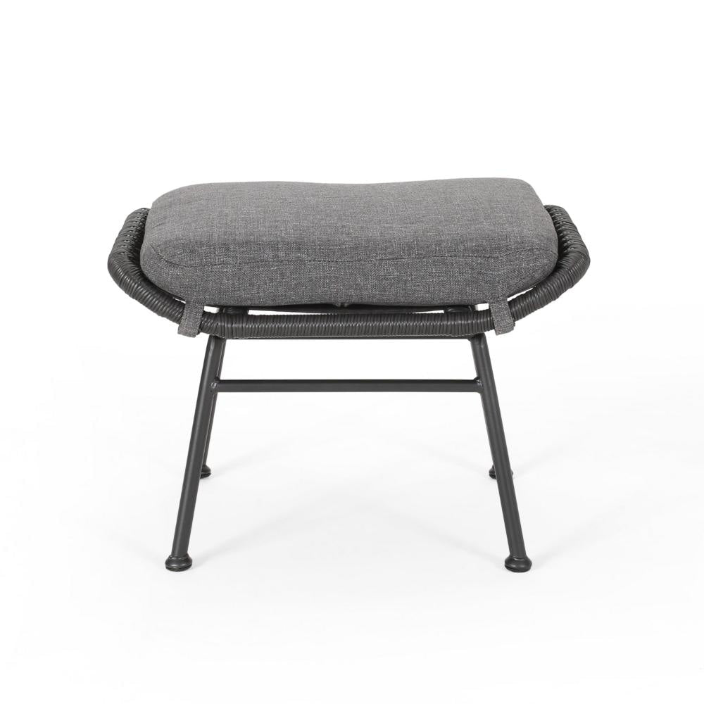 Margo Outdoor Ottoman Set of 2 24’’ Black Iron Legs Gray Cushion