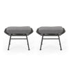 Margo Outdoor Ottoman Set of 2, 24" Black Iron Legs, Gray Cushion