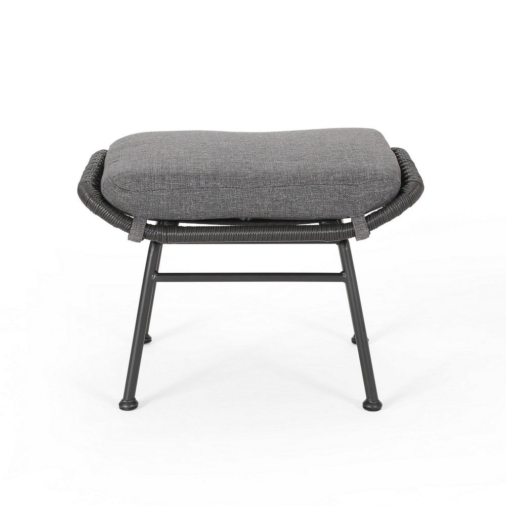 Margo Outdoor Ottoman Set of 2, 24" Black Iron Legs, Gray Cushion