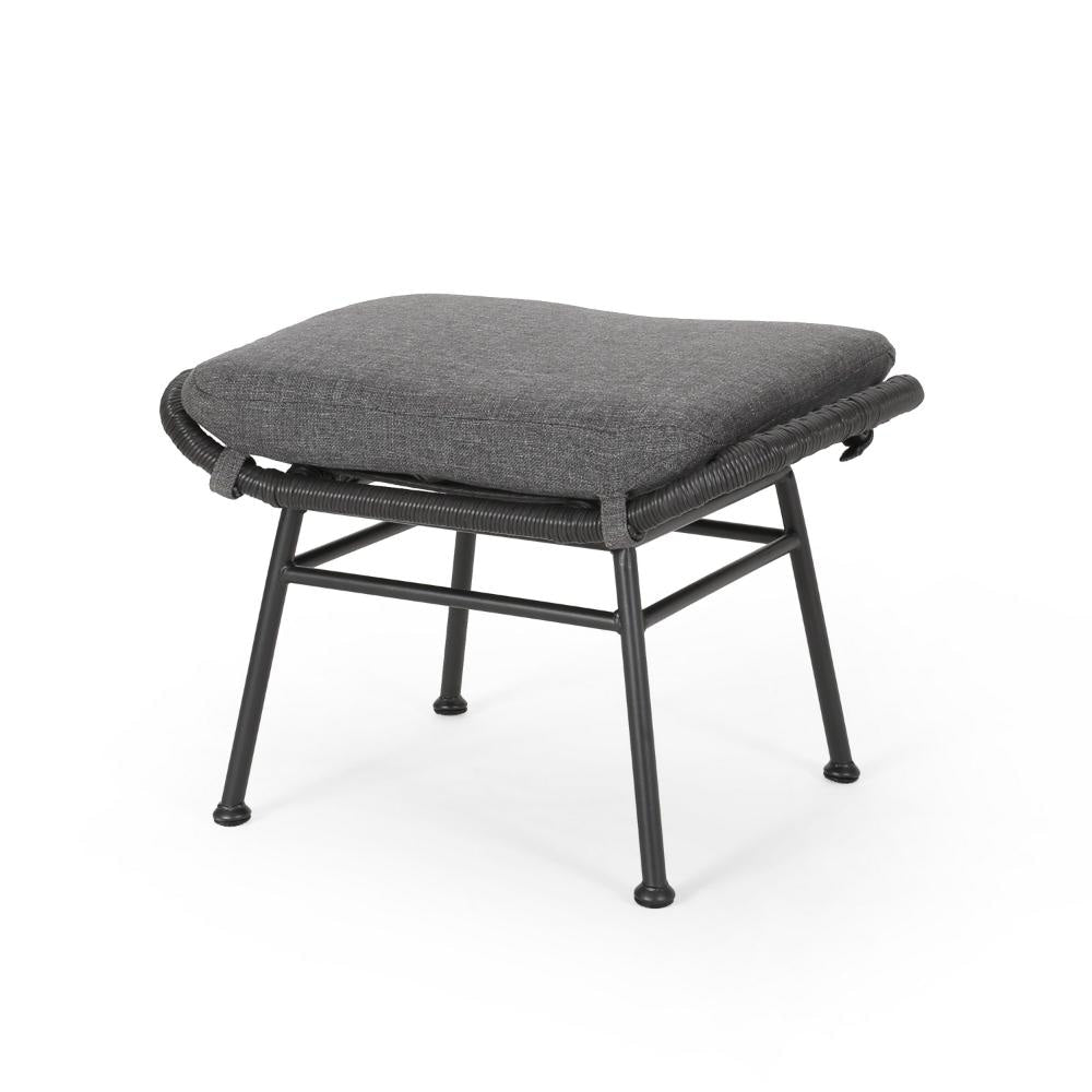 Margo Outdoor Ottoman Set of 2, 24" Black Iron Legs, Gray Cushion
