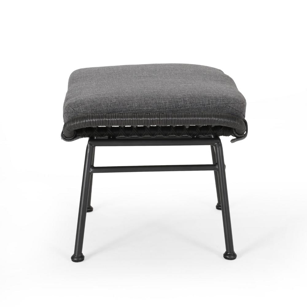 Margo Outdoor Ottoman Set of 2 24’’ Black Iron Legs Gray Cushion
