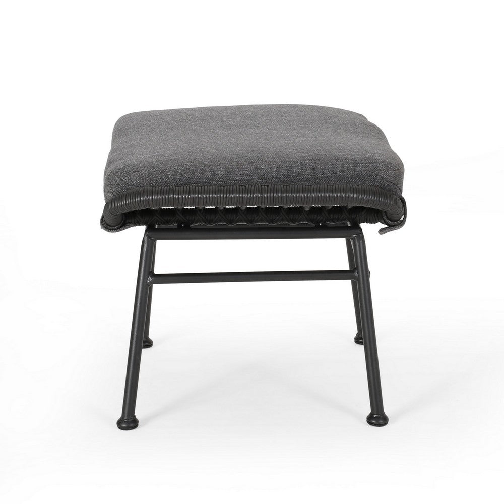 Margo Outdoor Ottoman Set of 2, 24" Black Iron Legs, Gray Cushion