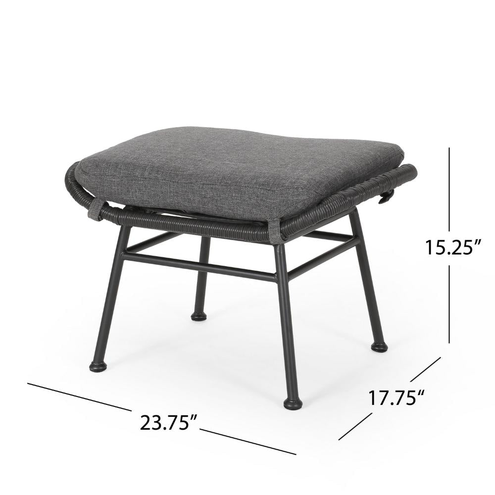 Margo Outdoor Ottoman Set of 2 24’’ Black Iron Legs Gray Cushion