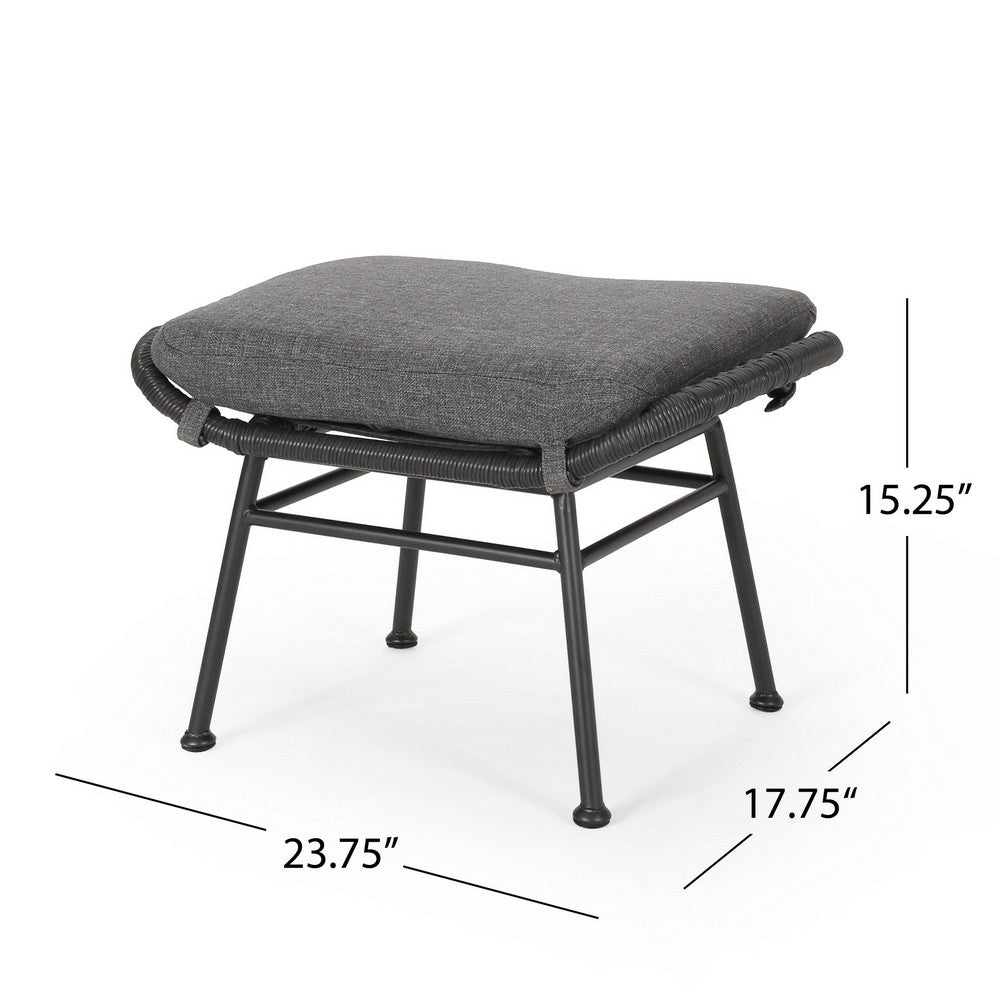 Margo Outdoor Ottoman Set of 2, 24" Black Iron Legs, Gray Cushion