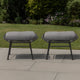 Margo Outdoor Ottoman Set of 2, 24" Black Iron Legs, Gray Cushion