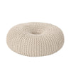 Round Knitted Pouf Ottoman Handcrafted Details 25’’ Beige Cotton BM324947