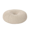 Round Knitted Pouf Ottoman, Handcrafted Details, 25", Beige Cotton