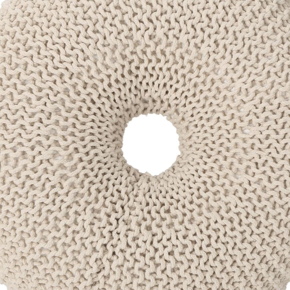 Round Knitted Pouf Ottoman Handcrafted Details 25’’ Beige Cotton BM324947