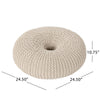 Round Knitted Pouf Ottoman, Handcrafted Details, 25", Beige Cotton