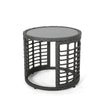 Outdoor Round Side End Table with Woven Accents, 18", Gray Rattan