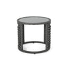 Outdoor Round Side End Table with Woven Accents 18’’ Gray Rattan BM324948