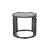 Outdoor Round Side End Table with Woven Accents, 18", Gray Rattan