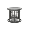 Outdoor Round Side End Table with Woven Accents 18’’ Gray Rattan BM324948