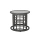 Outdoor Round Side End Table with Woven Accents 18’’ Gray Rattan BM324948