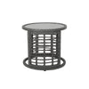 Outdoor Round Side End Table with Woven Accents, 18", Gray Rattan