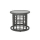 Outdoor Round Side End Table with Woven Accents, 18", Gray Rattan