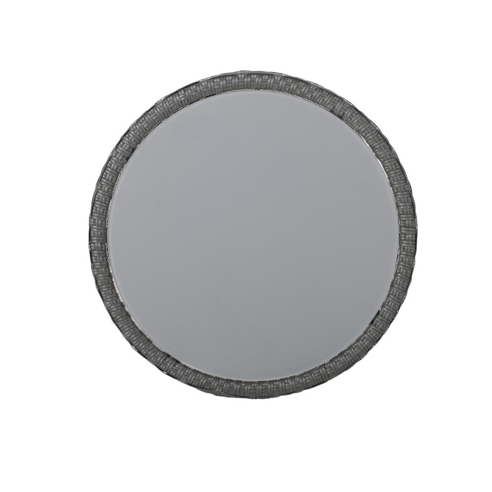 Outdoor Round Side End Table with Woven Accents 18’’ Gray Rattan BM324948