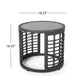 Outdoor Round Side End Table with Woven Accents 18’’ Gray Rattan BM324948