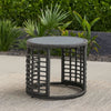 Outdoor Round Side End Table with Woven Accents, 18", Gray Rattan