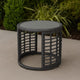 Outdoor Round Side End Table with Woven Accents, 18", Gray Rattan