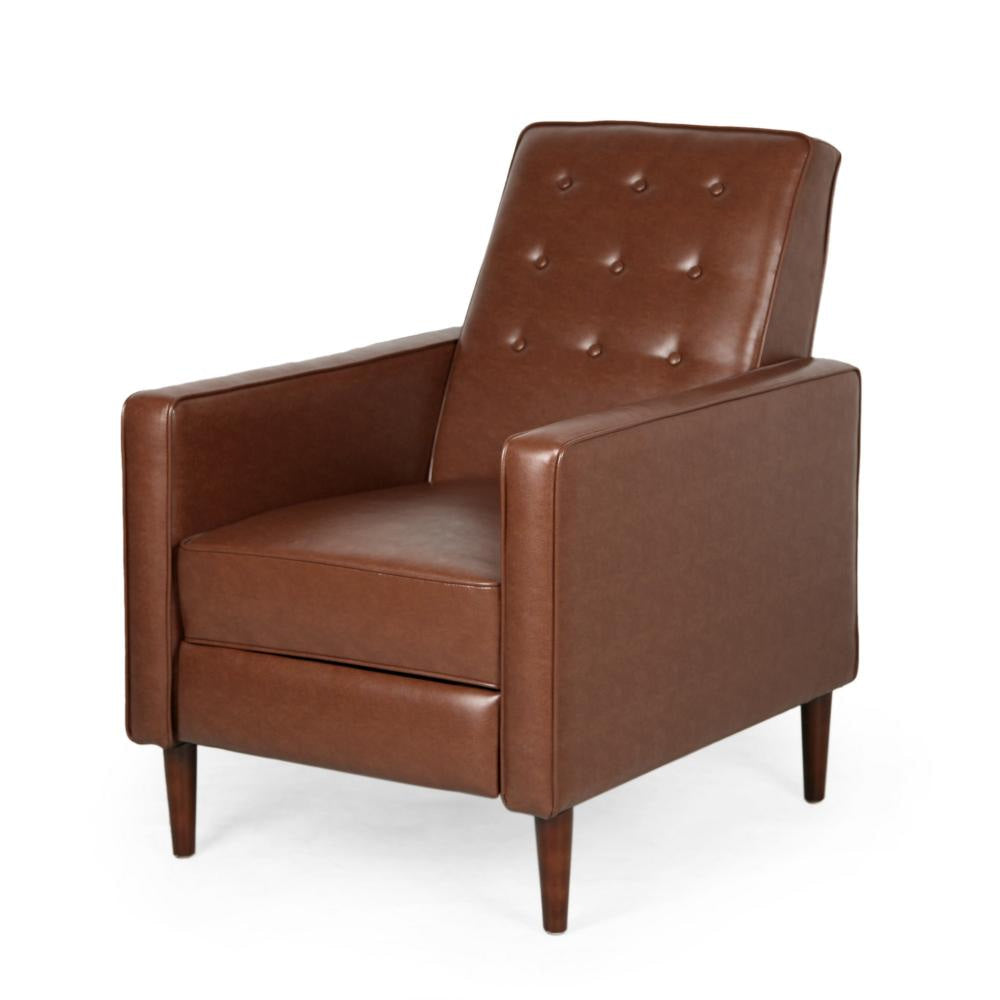 Recliner Chair Birch Wood Brown Tufted Waffle Stitch Faux Leather BM324950