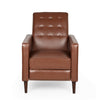 Recliner Chair, Birch Wood, Brown Tufted Waffle Stitch Faux Leather