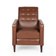 Recliner Chair, Birch Wood, Brown Tufted Waffle Stitch Faux Leather