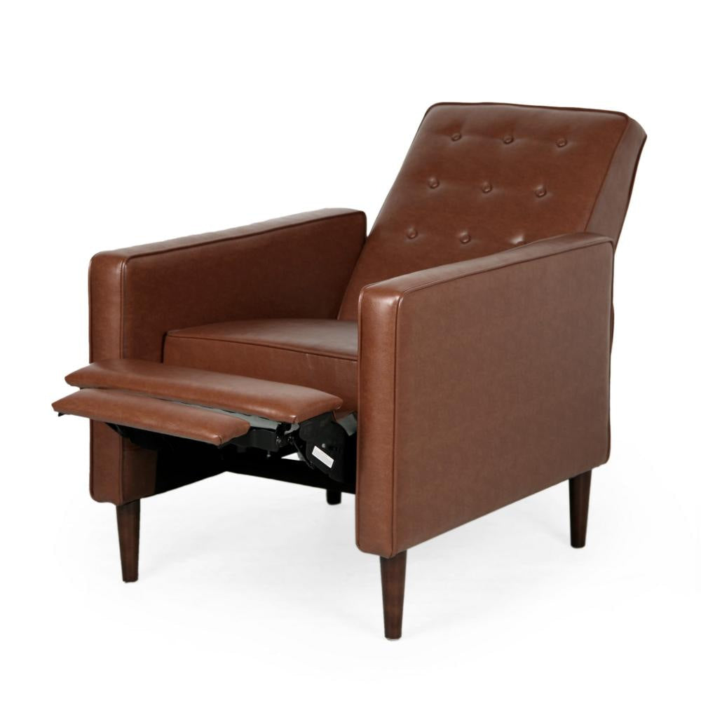 Recliner Chair Birch Wood Brown Tufted Waffle Stitch Faux Leather BM324950