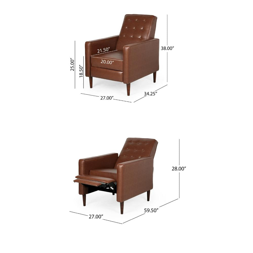 Recliner Chair Birch Wood Brown Tufted Waffle Stitch Faux Leather BM324950