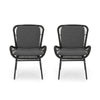Patio Accent Chair Set of 2 Open Wicker Round Edge Black Iron Gray BM324951