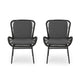 Patio Accent Chair Set of 2 Open Wicker Round Edge Black Iron Gray BM324951
