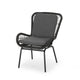 Patio Accent Chair Set of 2, Open Wicker, Round Edge, Black Iron, Gray