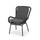 Patio Accent Chair Set of 2, Open Wicker, Round Edge, Black Iron, Gray