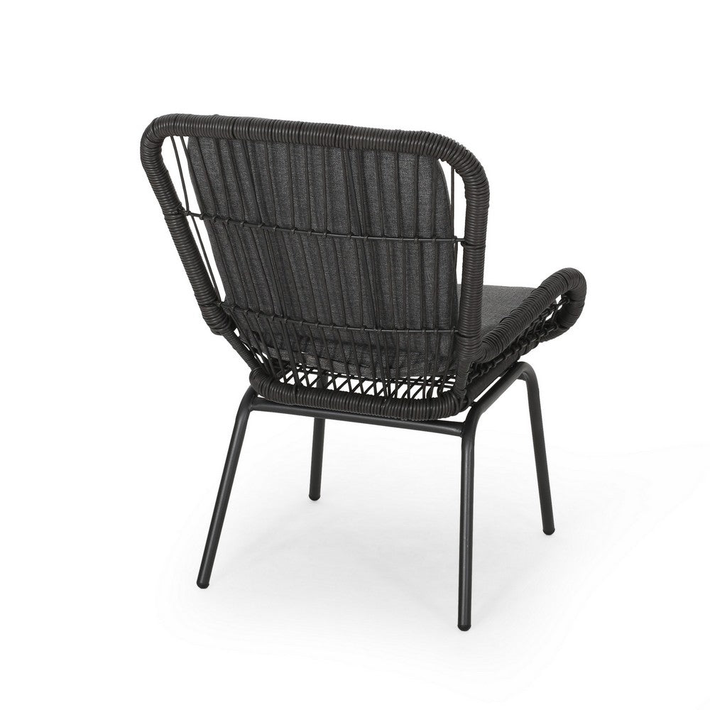 Patio Accent Chair Set of 2, Open Wicker, Round Edge, Black Iron, Gray