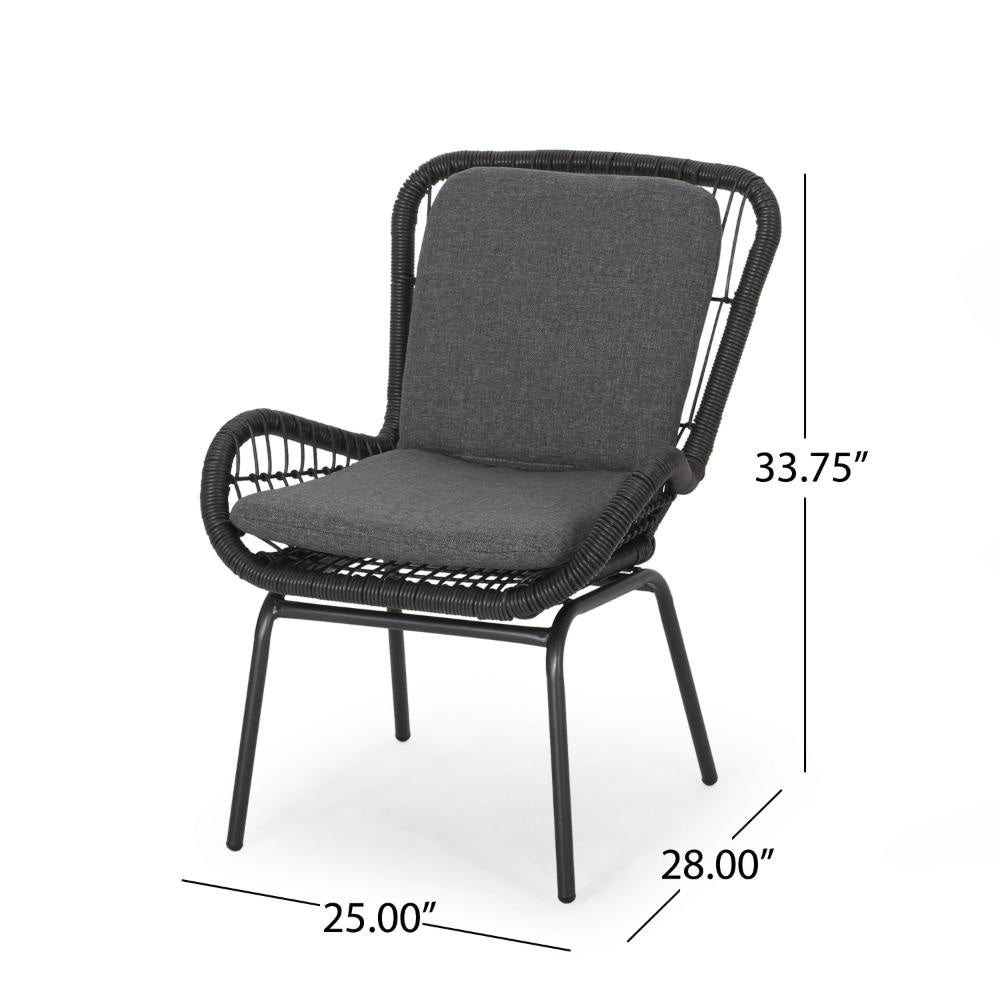 Patio Accent Chair Set of 2 Open Wicker Round Edge Black Iron Gray BM324951