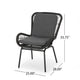Patio Accent Chair Set of 2, Open Wicker, Round Edge, Black Iron, Gray