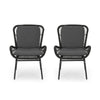 Patio Accent Chair Set of 2, Open Wicker, Round Edge, Black Iron, Gray