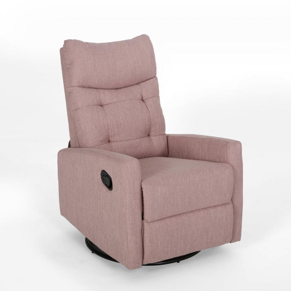 Push Back Glider Recliner Chair with Swivel Blush Pink Tufted Fabric BM324952