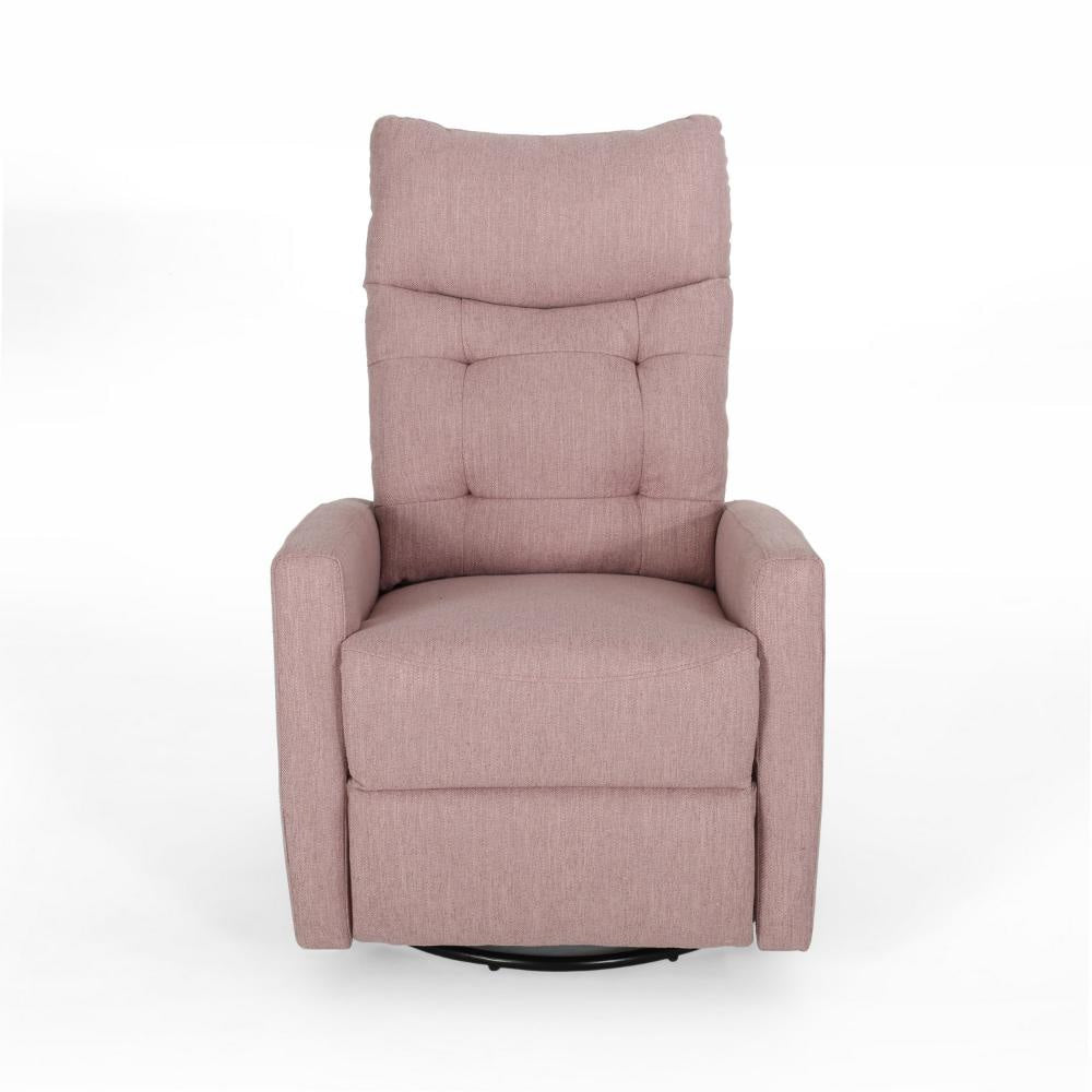 Push Back Glider Recliner Chair with Swivel Blush Pink Tufted Fabric BM324952