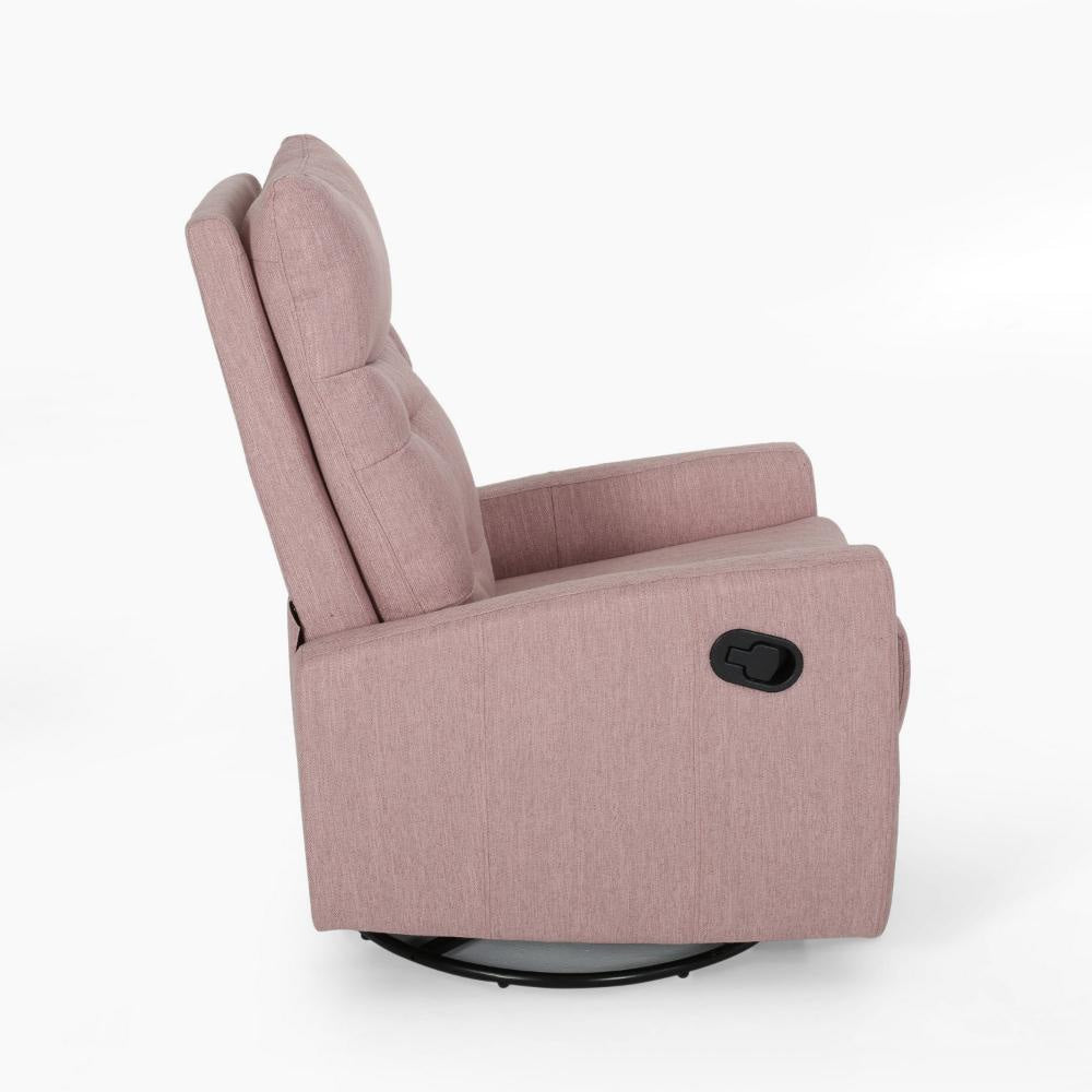 Push Back Glider Recliner Chair with Swivel Blush Pink Tufted Fabric BM324952