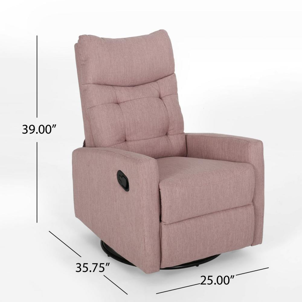 Push Back Glider Recliner Chair with Swivel Blush Pink Tufted Fabric BM324952
