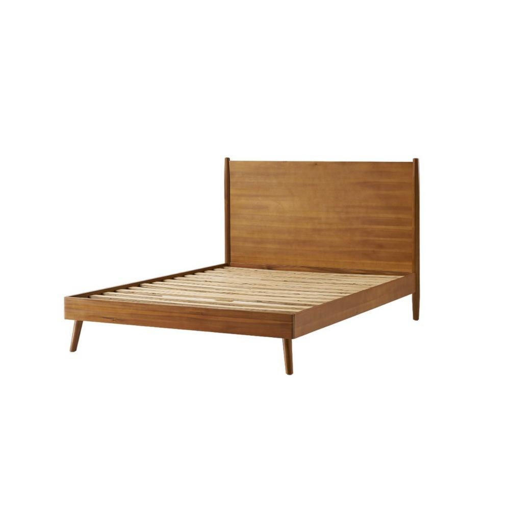 Ozzy King Size Bed with Slat Panel Design Natural Acacia Wood Finish